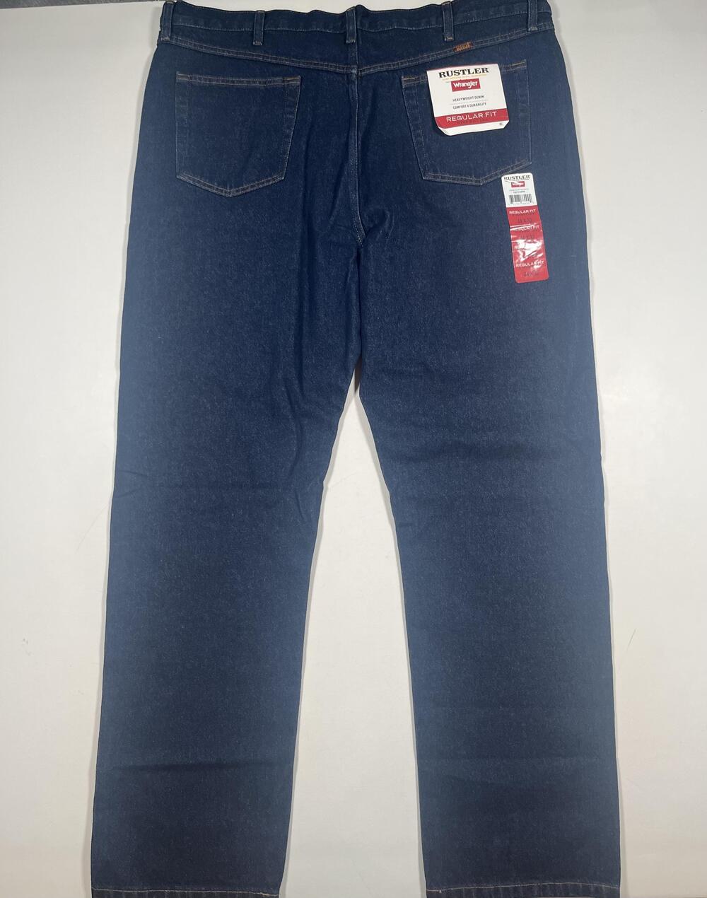 Rustler Jeans Mens 44x32 Dark Blue Denim Regular Fit Straight Leg Heavyweight